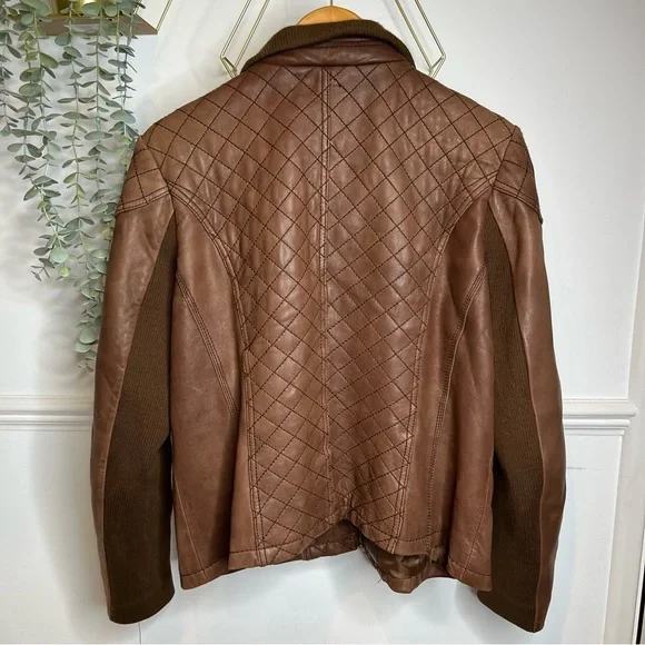 Michael kors brown tan leather with wool collar aviation style bomber jacket xl - Picture 10 of 12